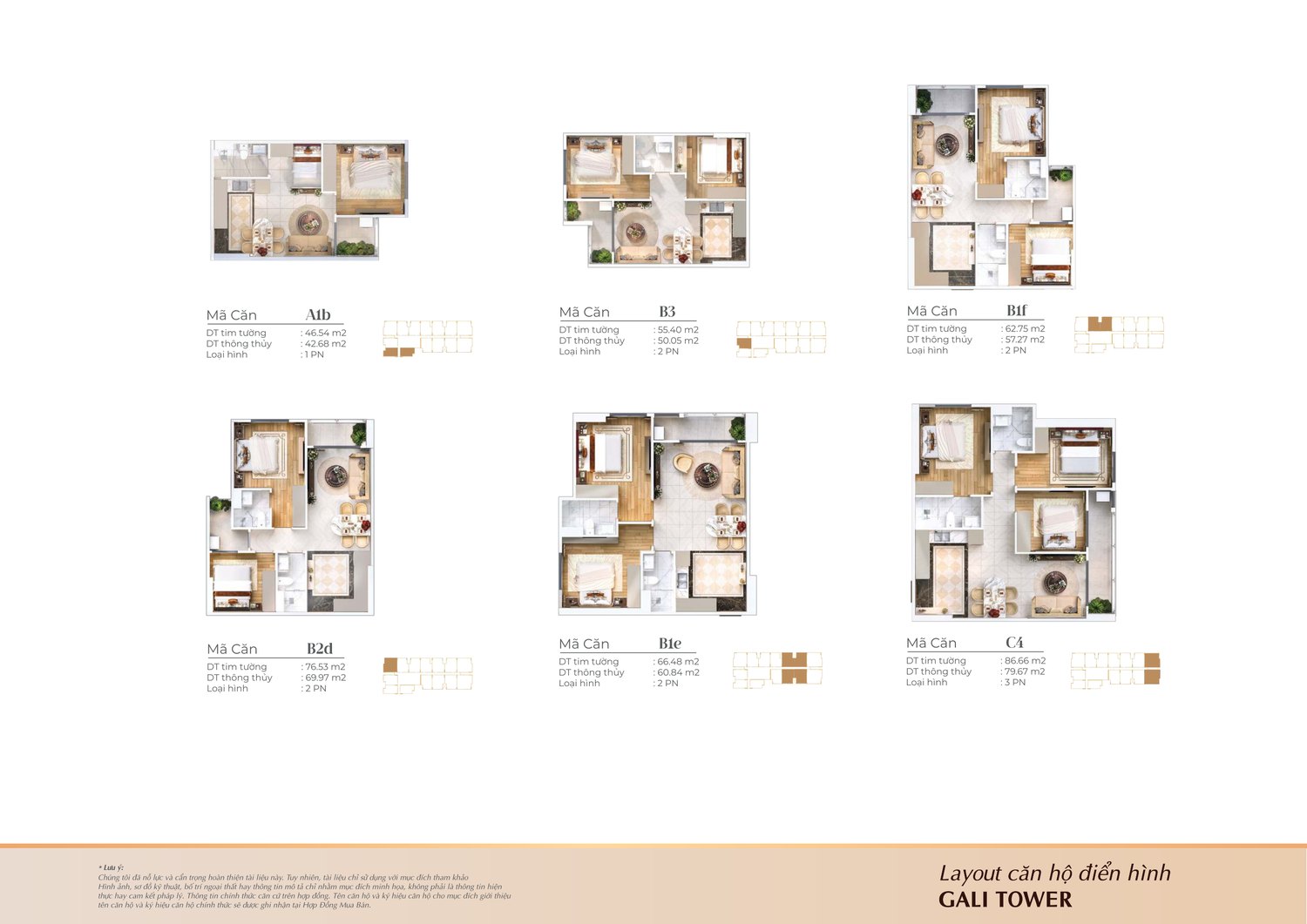 Layout căn hộ điển hình tháp Gali